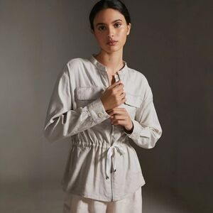 Maeve By Anthropologie Aviator Linen Blend Jacket, Stone Beige, XL, Utility